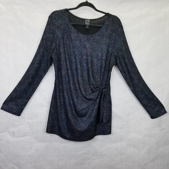 Clara Sun Woo Tunic Top Women's XL Metallic Speckled Black Tie Front Long Sleeve - Picture 1 of 15